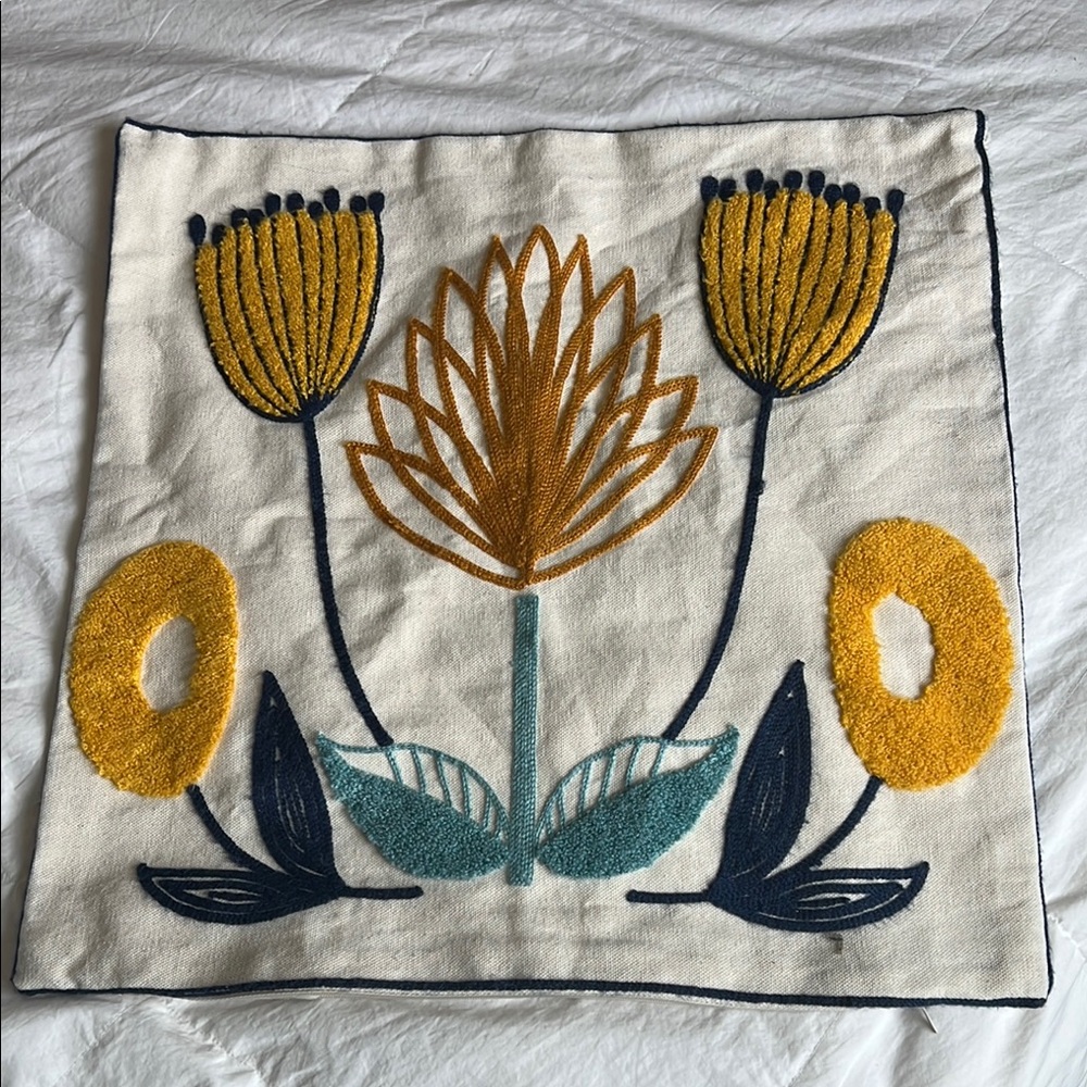 Floral Embroidered Accent Pillow Cover